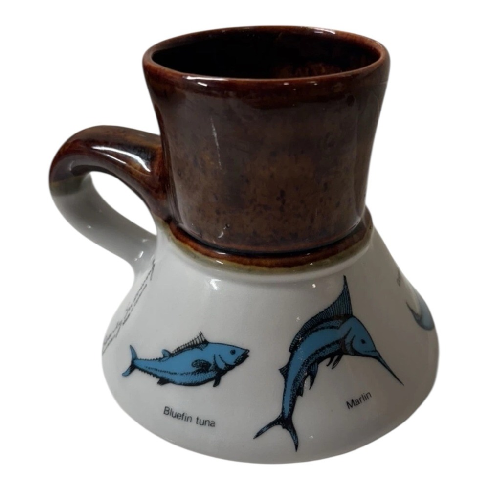 No Slip Spill Coffee Mug Glazed Shark Marlin Tuna Fishing Bearly Surviving 16 Oz